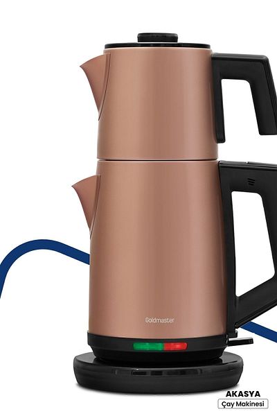 GOLDMASTER Akasya Gold XL 2200 Watt Patented Drip-Free Design Steel Tea Maker and Kettle