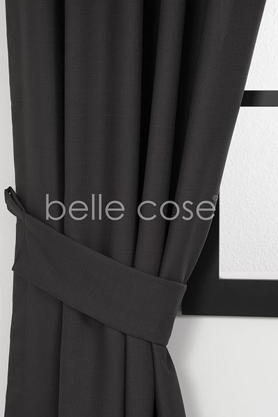Belle Cose Anthracite Gray Bohemian Style Background Curtain - Linen Look, Pleatless Planting, Single Wing