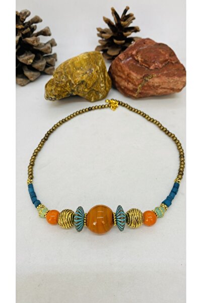 Porsuk Alternatif قلادة نسائية مصنوعة يدوياً من الخرز الزجاجي مع جهاز الأرز