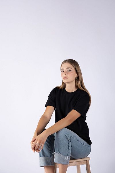 Nordbron Women's Black 100% Cotton Printed Basic Knitted T-shirt Short Sleeve Crew Neck Detailed Daily Fit