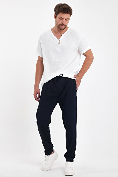 Plus Ninety Men's Navy Blue Lace-Up Waist Plusninety Trousers