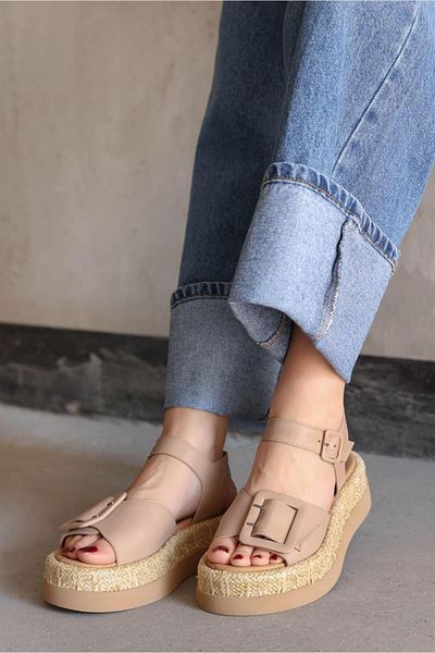 NILUFARR Ola Beige Genuine Leather Women's Sandals