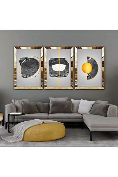 Harikabirev | Combinație abstractă de modele de marmură gri-aurie | Tablou MD...