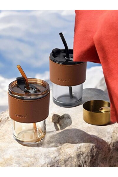 Tosyalı Home DERİLİ KAPAKLI CAM KUPA 400 ML