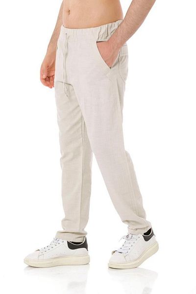 Yakamoz Tekstil Men's Linen Trousers Straight Leg Cream
