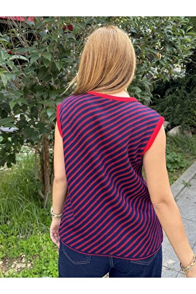 KÜBRA SÖYLEMEZ BOUTİQUE Design Knitwear Vest - Red Striped