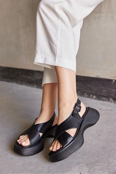 NILUFARR Aisha Black Genuine Leather Women's Sandals