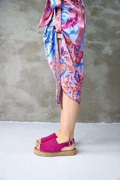 NILUFARR Arya Pink Suede Genuine Leather Women's Espadrille Sandals