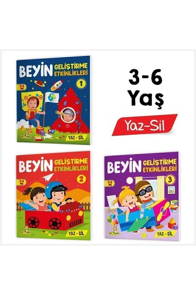 yükselen zeka Beyin Geliştirme Etkinlikleri 3lü Set 3-6 Yaş Yaz-sil