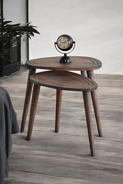 BAUPOR Masif Doğal Ahşap Zigon Sehpa 2'li Set, Modern Masif Yan Sehpa