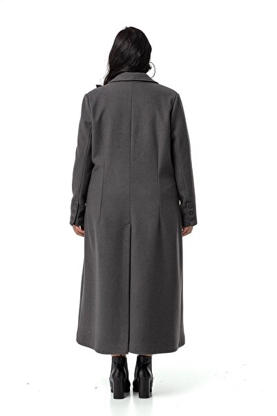 DISENTIS MODEST Anthracite Colored Long Stamp Coat - Plus Size, Pockets and Lined