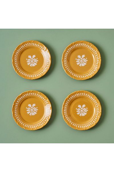 Bella Maison Indian Porcelain 4-Piece Cake Plate Set Mustard (21 cm)