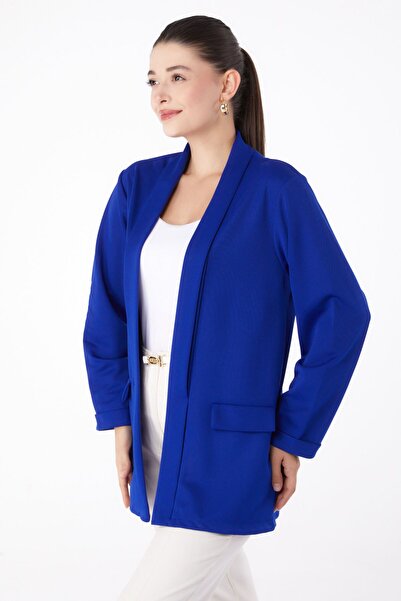 TOFİSA Blue Medium Women's Jacket - Pocket Detail, Straight Cut - 13261