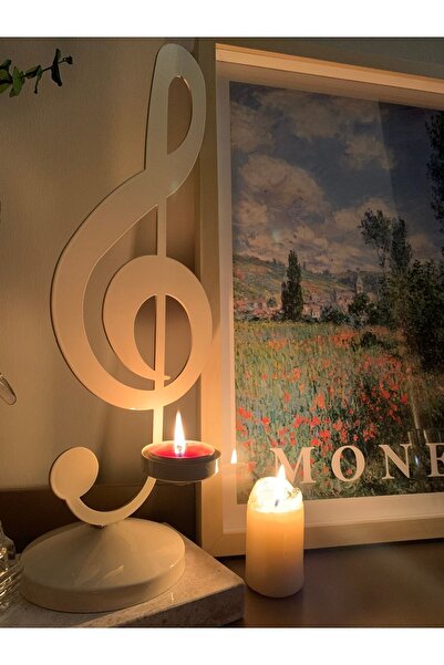 sametalworks 35 cm Metal Masaüstü Sol Anahtarı Mumluk (Krem renk)