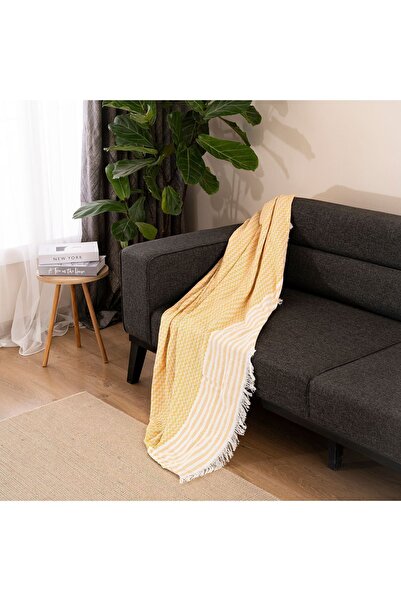 dafne moda غطاء أريكة طبيعي/شال خردل