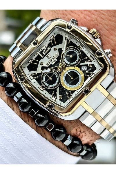 Reward Functions Active Silver/Yellow Color Men's Wrist Watch Bracelet with Special Lock System