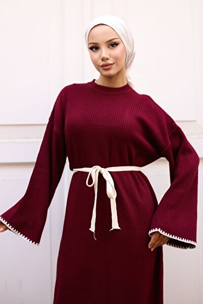 benguen Claret Red Knitwear φόρεμα - 11040-17 με λεπτομέρεια κεντήματος