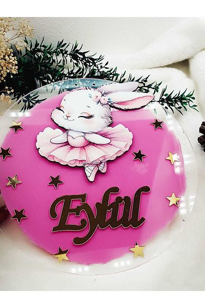 Elzem Ahşap Plexiglass Kids Room Door Ornament with Rabbit Figure