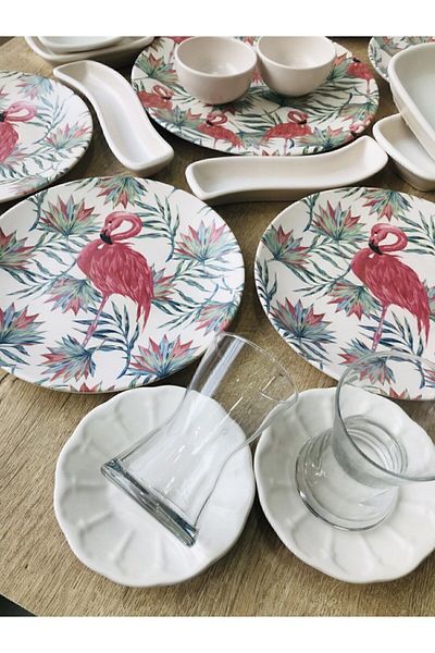 GULHANILE Pink Flamingo Breakfast Set for 6 Persons, 27 Pieces