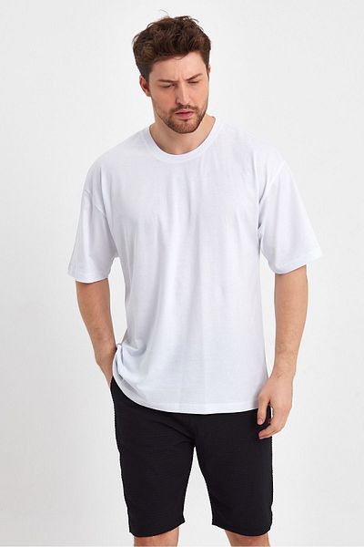 THE RULE Λευκό και καφέ Oversize Crew Neck 100% βαμβακερό ανδρικό μπλουζάκι - Πακέτο 2