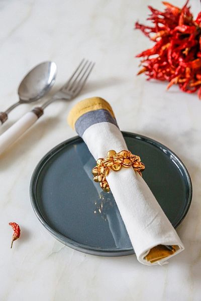 Arma House Set of 2 Gold Colored Napkin Rings with Bell Beads