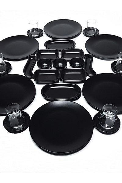 GULHANILE Matte Black 29 Piece Breakfast Set for 6 People