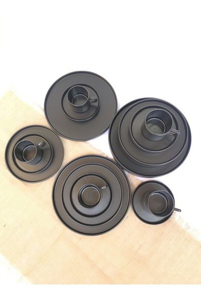 GULHANILE Stackable Matte Black 24 Piece Breakfast Set for 6 Persons