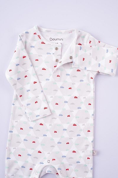 Boumini Gray Long Sleeve Baby Romper with Snap Fasteners - Cars