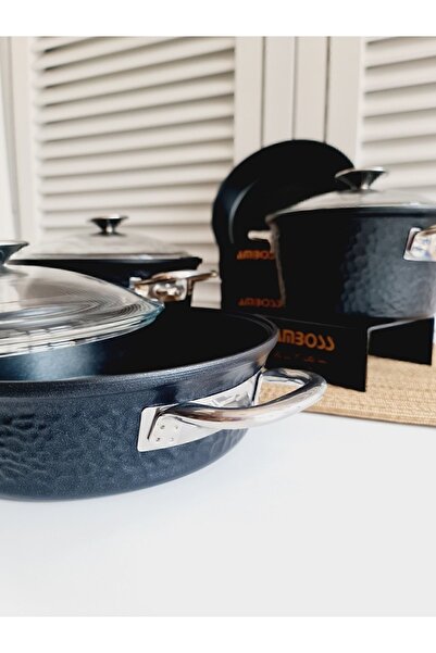 Amboss Döküm 10 Parça Payrex Cam Kapaklı Titanyum Döküm Tencere Seti - Siyah