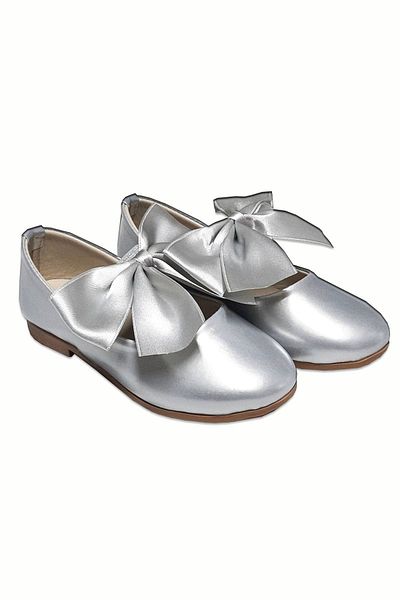 welissa Pantofi de balerină cu fundă argintie pentru fete