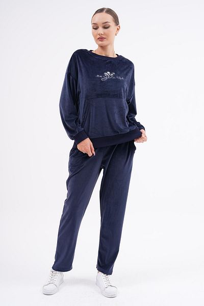 WestBound Σετ γυναικεία αθλητική φόρμα Navy Blue Soft Velvet με στάμπα