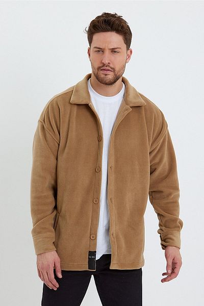 THE RULE Ανδρική ζακέτα από φλις καραμέλα Oversize - Ψυχρή, γιακά πουκάμισου, Loose Fit RF0312