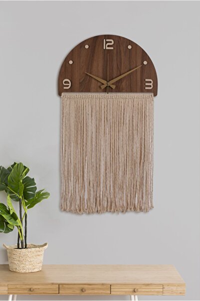 İnfigo Concept Bohem İskandinav Tarzı Makrome Ahşap Duvar Saati - Dekoratif v...