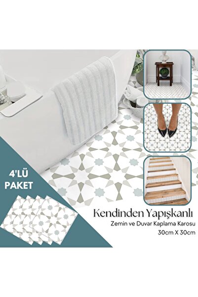 TechnoSmart 4Adet 30cm×30cm Kendinden Yapışkanlı Duvar Kaplama Mutfak Banyo P...