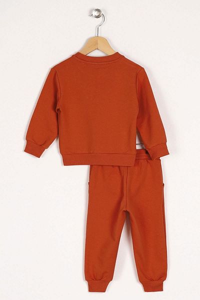 zepkids Crew Neck Long Sleeve Animal Person Printed Brick Color Boy's Tracksuit Set