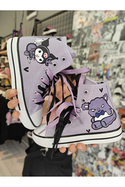 MECH BUTİK Pantofi sport cu pantofi înalți liliac cu imprimeu lateral Kuromi și