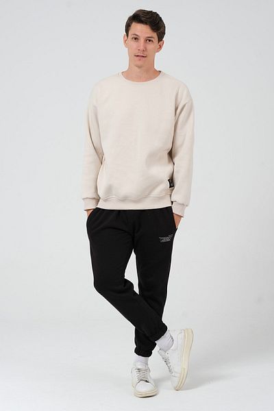 THE RULE Ανδρικό μπλουζάκι μπεζ Oversize Fit Crew Neck Basic με μαλακό φτερό