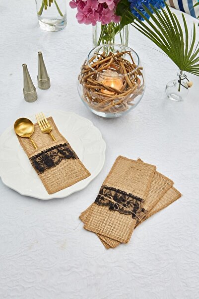 Arma House 8 قطع من أدوات المائدة المصنوعة يدويًا من الجوت باللون الأسود