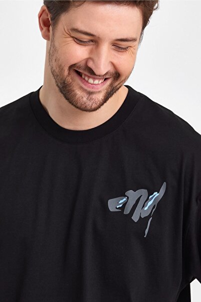 THE RULE Ανδρικό μπλουζάκι με στάμπα στο τέλος της πλάτης, 100% βαμβακερό φαρδύ φαρδύ κομμένο λαιμόκοψη με απαλή υφή μαύρο μπλουζάκι