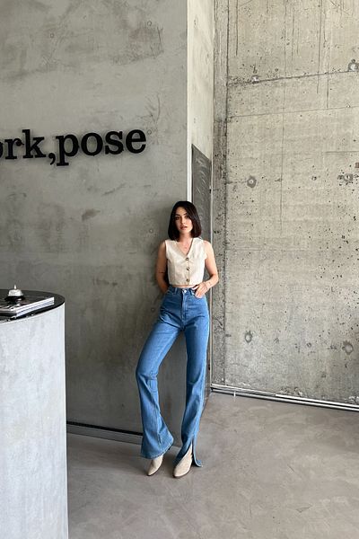 XRAY JEANS Pantaloni largi de damă din denim albastru elastic cu picioare largi