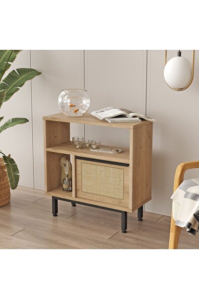 Yurudesign Ocean Yan Sehpa Komodin Kapaklı Metal Ayaklı Uv Baskı Sepet-Jüt ON...