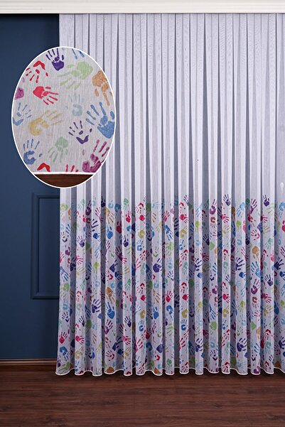 Perdelit Genç - Çocuk Odası Renkli El Desenli Tül Perde (1/3 Sık Pile)