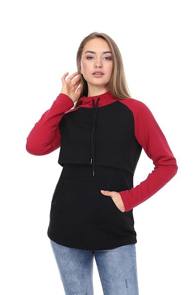 Luvmabelly Суитшърт за кърмене с качулка и джобове Myra4525 в червено и черно