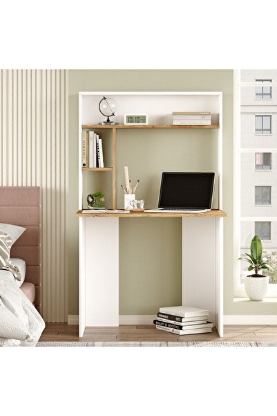Yurudesign Bremen Çalışma Masası Kitaplık Raf Çam-beyaz Br2-aw