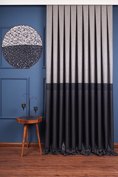 Perdelit Lacivert-gri Jakar Dokuma Pano Fon Perde ( 1/3 Sık Pile)