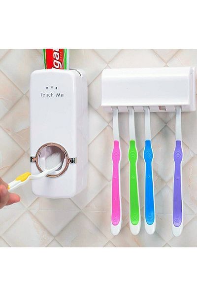 Toptanpro Toothpaste Squeezer And 5-Piece Toothbrush Holder Paste Squeezer Toothbrush Holder