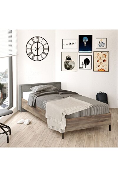 Yurudesign New Home Tekli Karyola Metal Ayaklı Beton-kahve Hm4-cg