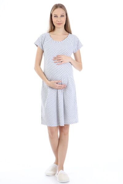 Luvmabelly Myra9582 Νυχτικό εγκυμοσύνης με κουμπώματα στο πλάι - Μαύρο πουά - Γκρι