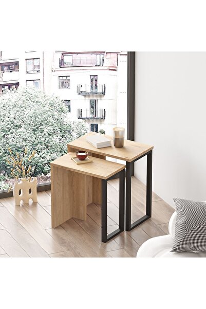 Yurudesign Ocean 2'li Zigon Sehpa Yan Sehpa Metal Ayaklı Sepet On7-s