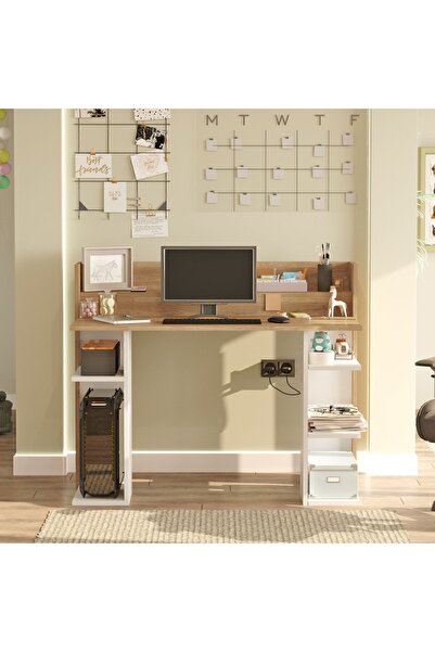 Yurudesign Vader Çalışma Masası Bilgisayar Masası Raflı Sepet-Beyaz VR1-SW